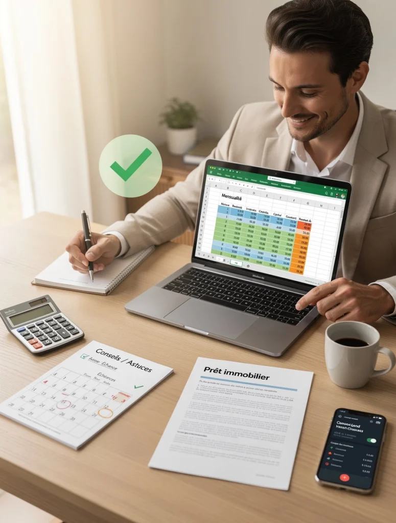 Un homme crée un tableau d'amortissement sur son ordinateur avec excel Un homme crée un tableau d'amortissement sur son ordinateur avec excel